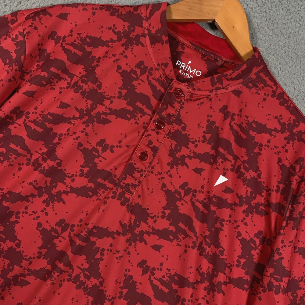 Primo Genesis Golf Polo Shirt Mens XL Red Camo Short Sleeve Henley Performance